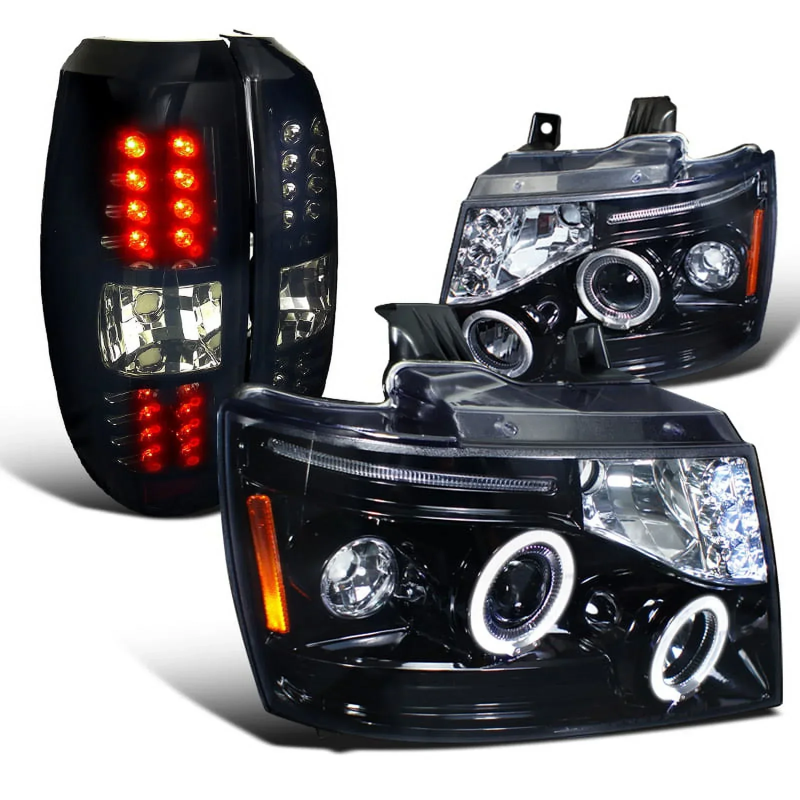 Spec-D Tuning Black LED Projector Headlights With LED Driving Bumper Fog Lamps – Chevy Avalanche 2007-2011
