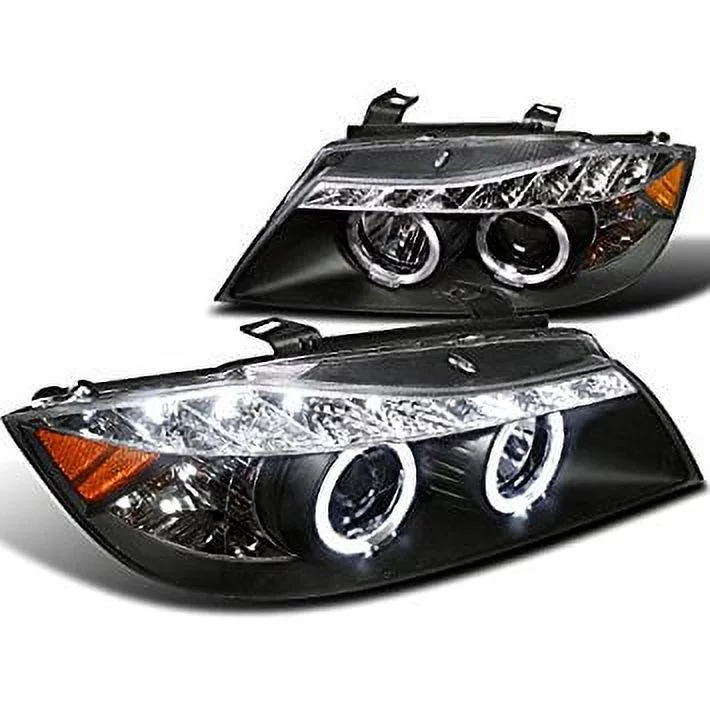 Spec-D Tuning BMW E90 3-Series 4Dr LED Dual Halo Black Projector Head Lights – 2LHP-E9005JM-8-TM