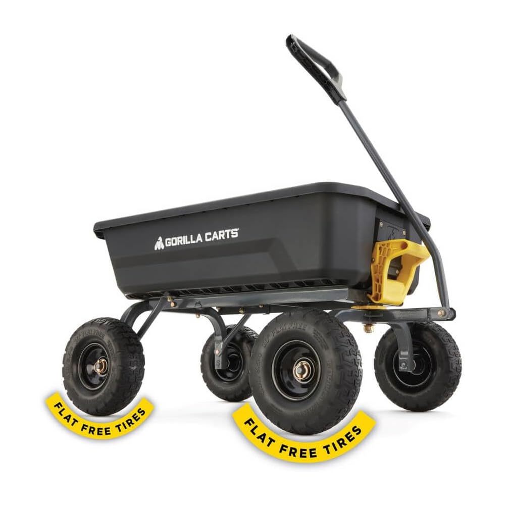 Gorilla Carts Poly Garden Dump Cart, 4 Cu. Ft., 600 lb Capacity, 10-Inch No-Flat Tires – Black