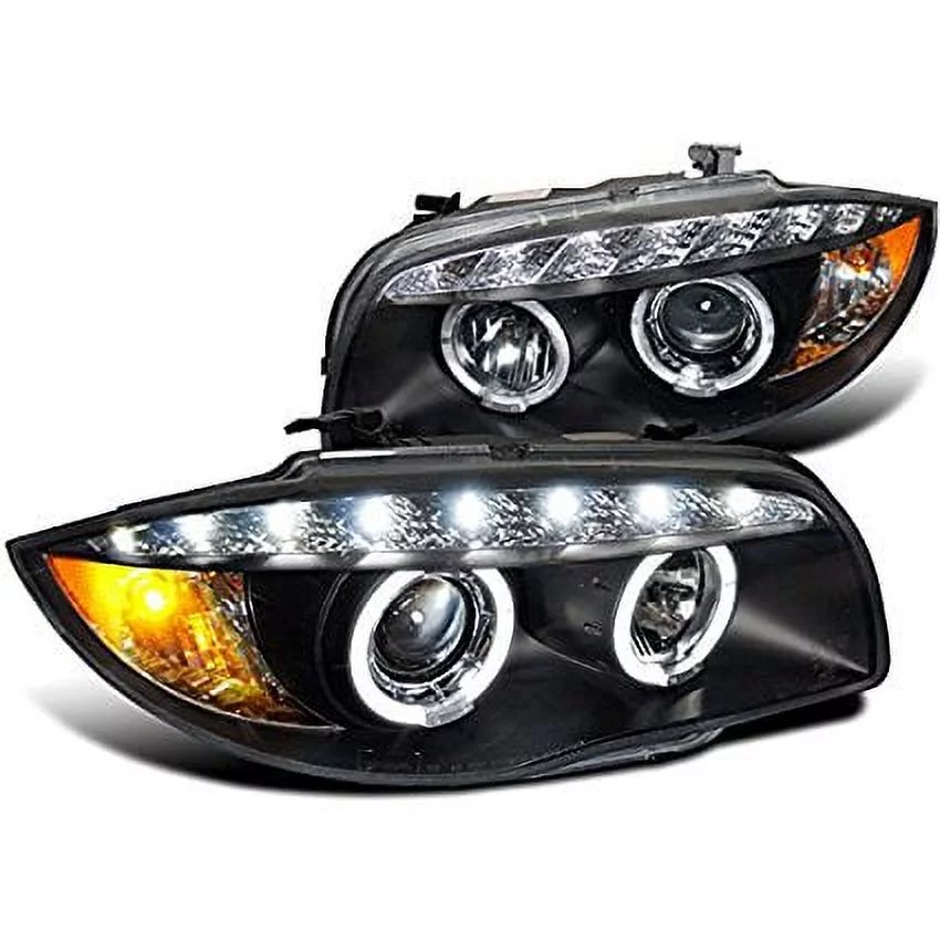Spec-D Tuning BMW E90 3-Series 4Dr R8 LED Strip DRL Projector Headlights, Glossy Black – 2LHP-E9005G-8-TM