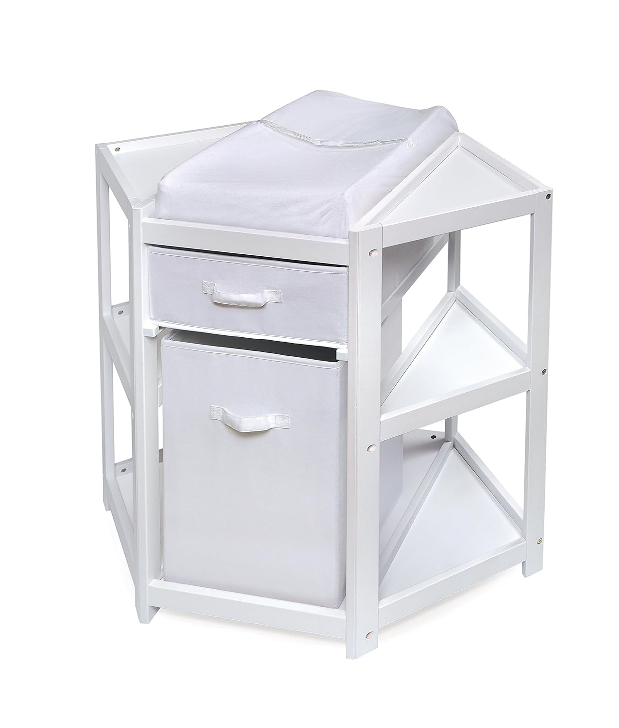 Badger Basket Corner Baby Changing Table With Storage Bin – White