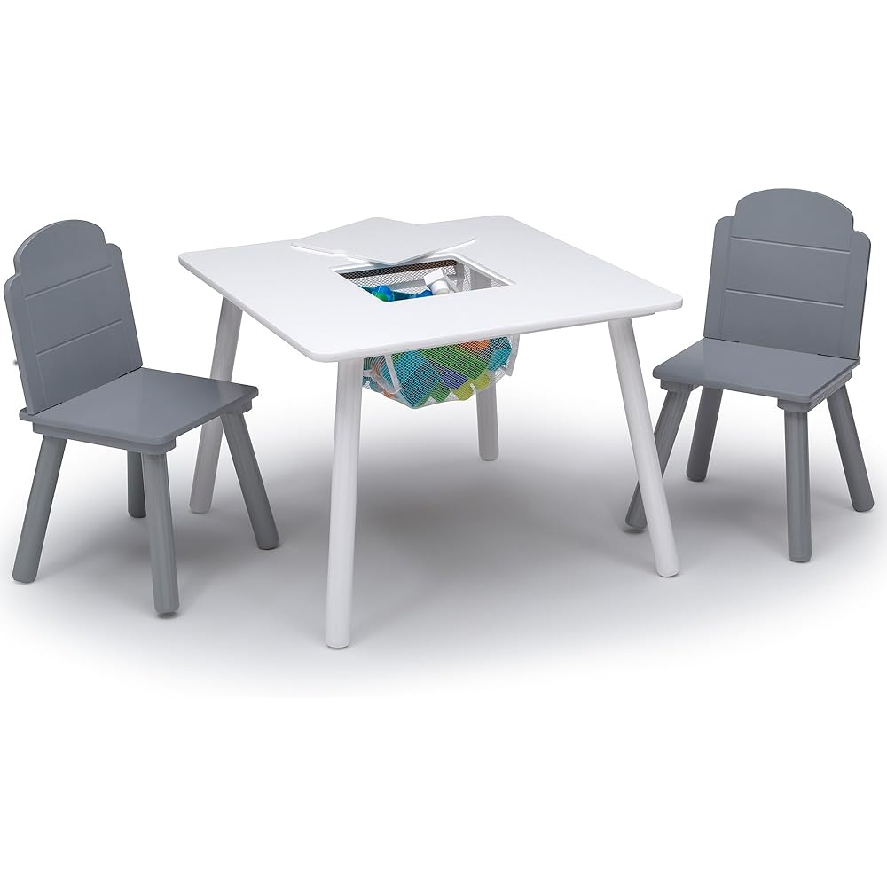 Delta Children Finn 3-Piece Table And Chair Set With Storage – White/Grey