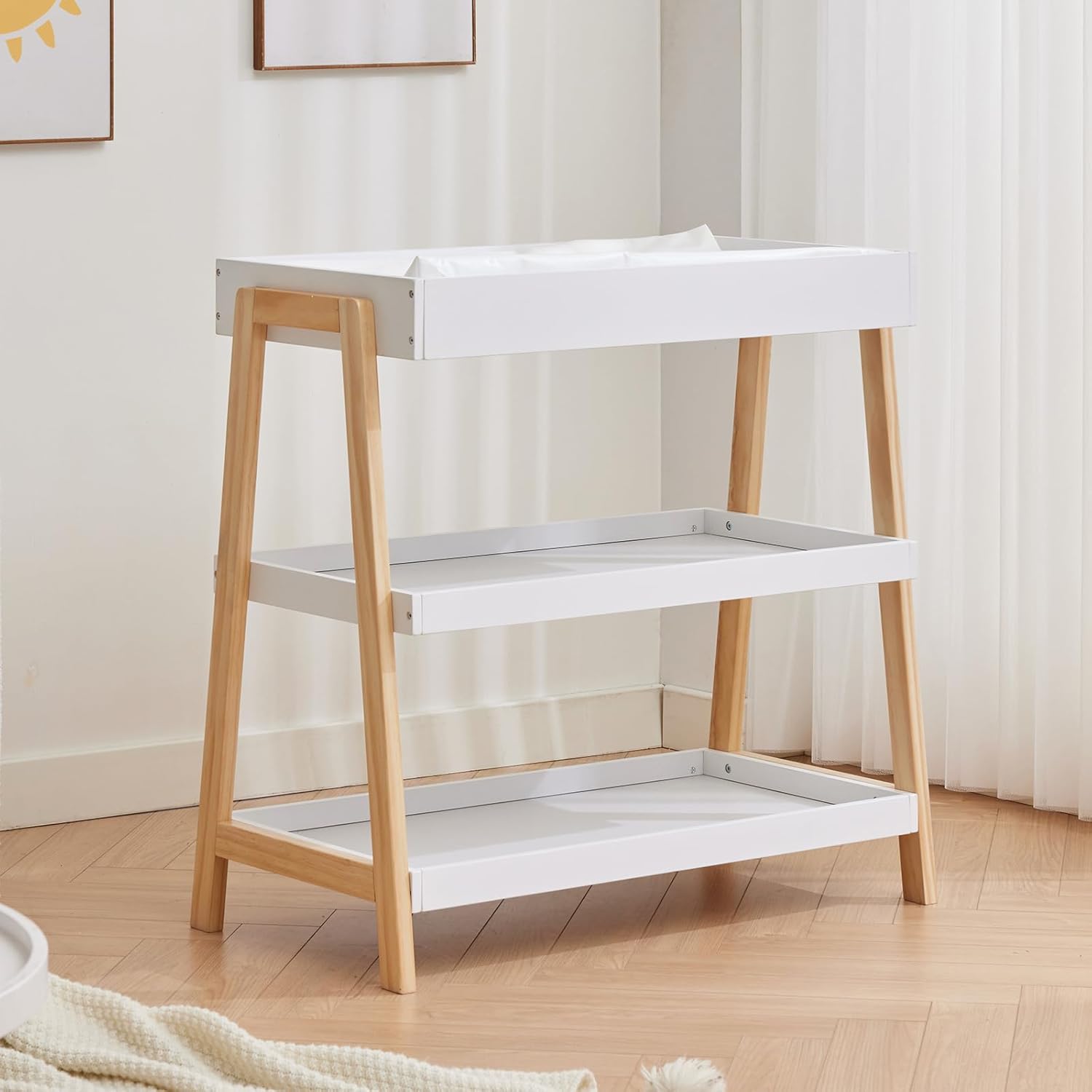 GarveeLife Portable 2-Tier Storage Baby Changing Table – White