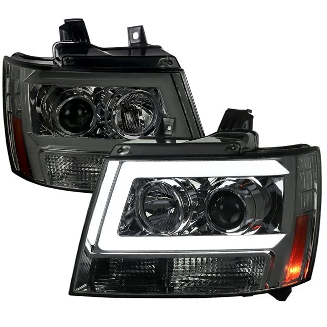 Spec D Tuning Smoke C-Bar Projector Headlight For 2007-2013 Chevrolet Avalanche – 2LHP-AVA07G-RS