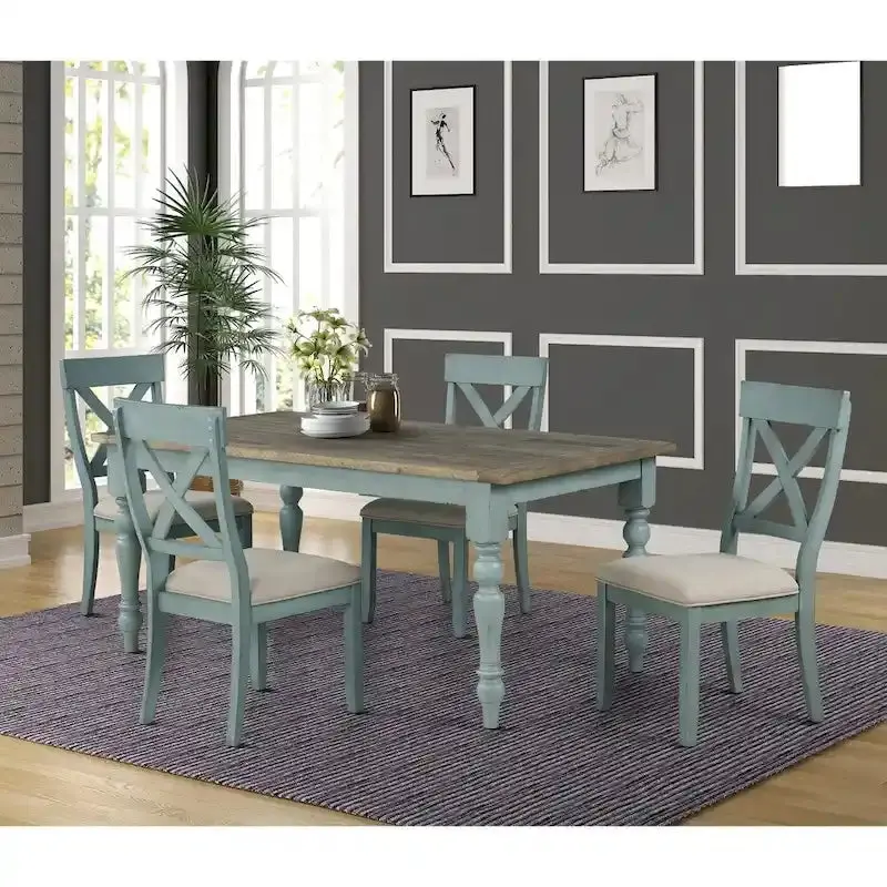 Roundhill Prato 5-Piece Dining Set, 68W x 38D x 30H in Table, 18.25W x 23.5D x 38.75H in Chairs