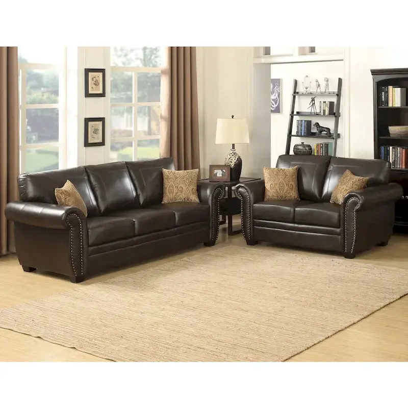 Louis-Style Sofa And Loveseat Set – Dark Brown