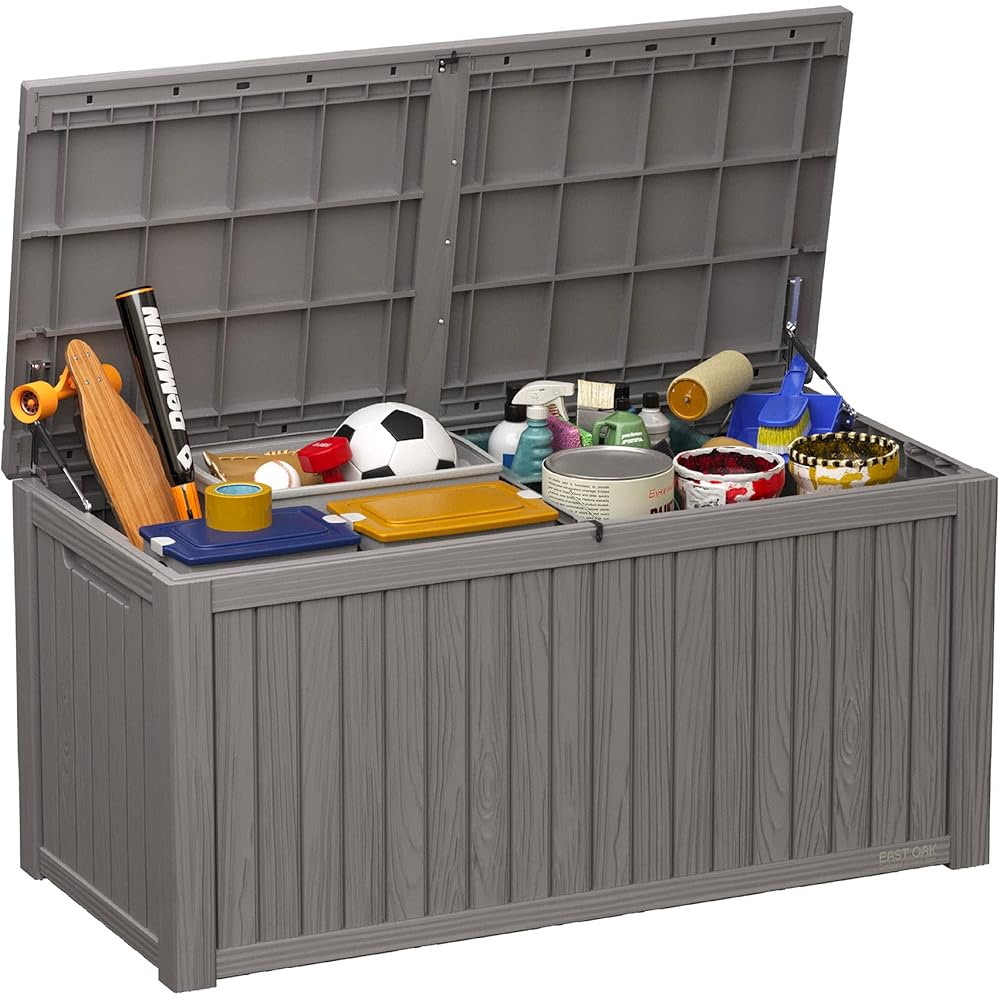 EAST OAK 180-Gallon Waterproof Resin Deck Box – Grey