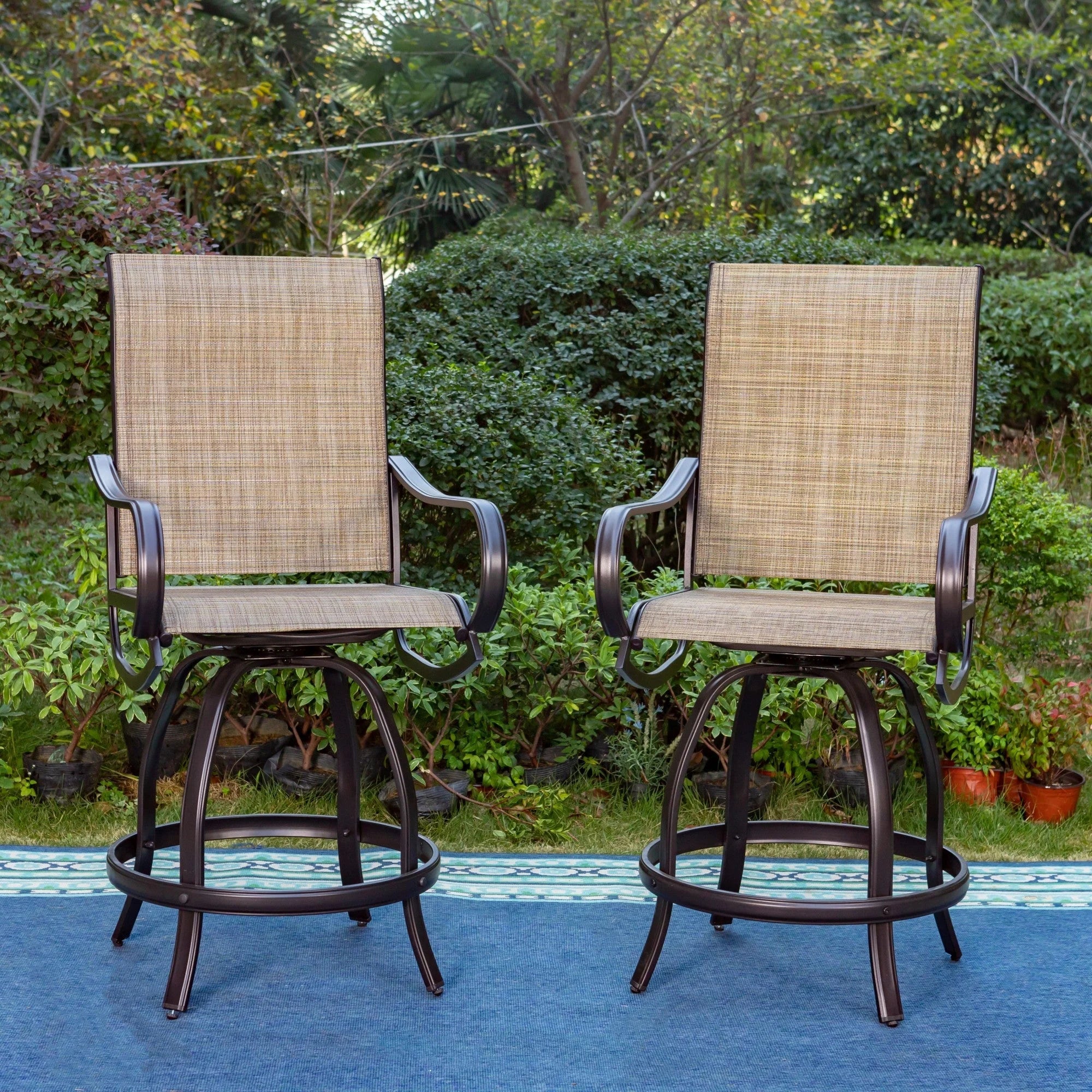 Sophia & William 2 Piece Outdoor Swivel Bar Height Stools – Textilene