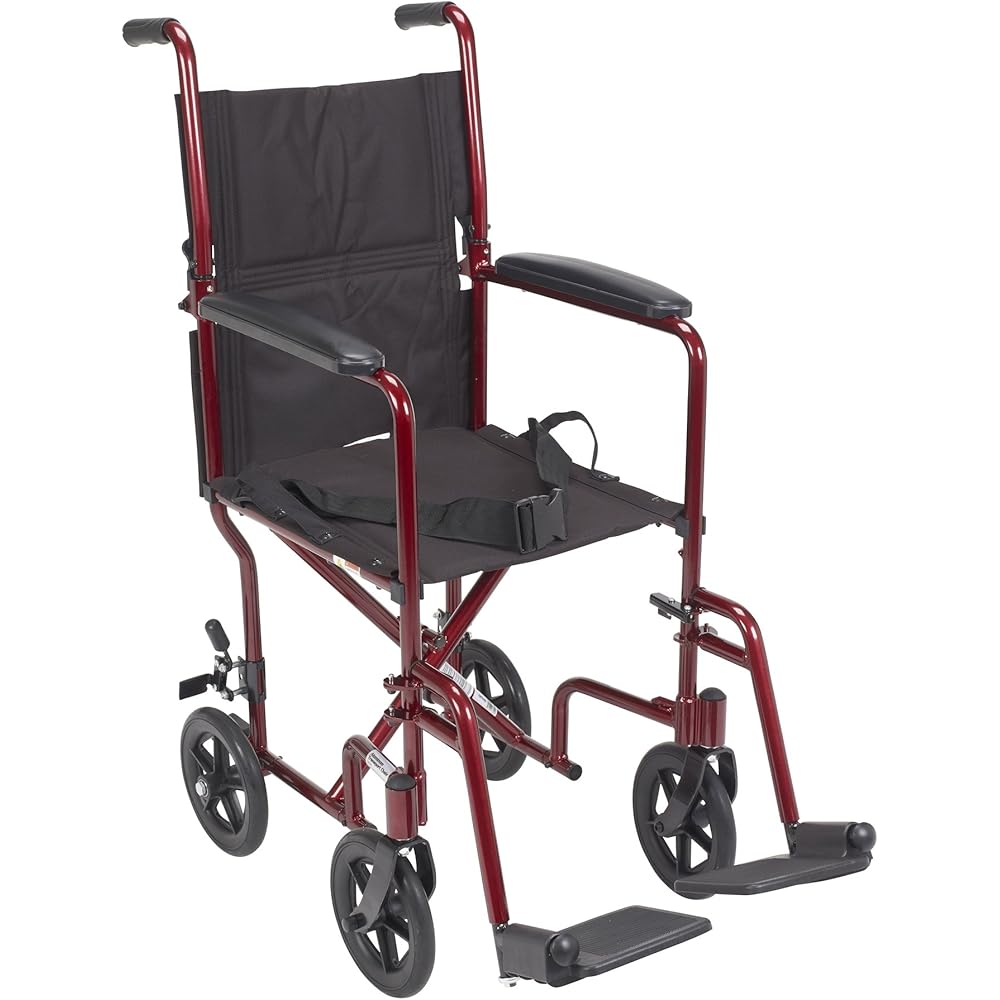 Drive Medical Lightweight Folding Transport Wheelchair – Red