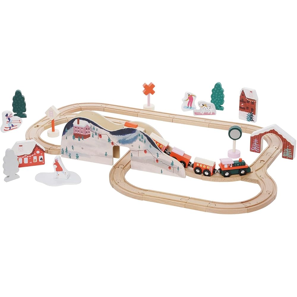 Manhattan Toy Alpine Express Wooden Toy Train Set – 49-Piece