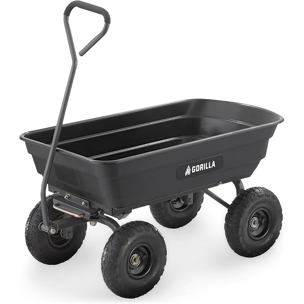 Gorilla Carts Poly Garden Dump Cart, 4 Cu Ft, 600 Lb Capacity, Pneumatic Tires – GOR4PS