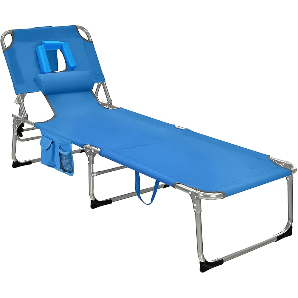 Folding Beach Lounge Chair With Open Face Hole – Blue