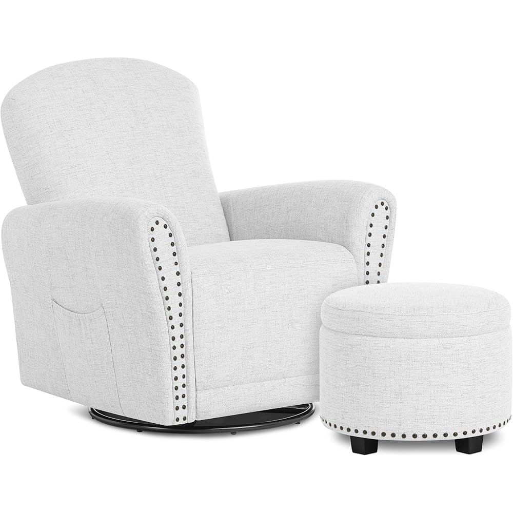 Evolur Vienna Swivel Glider Rocking Chair With Ottoman – Fog Gray