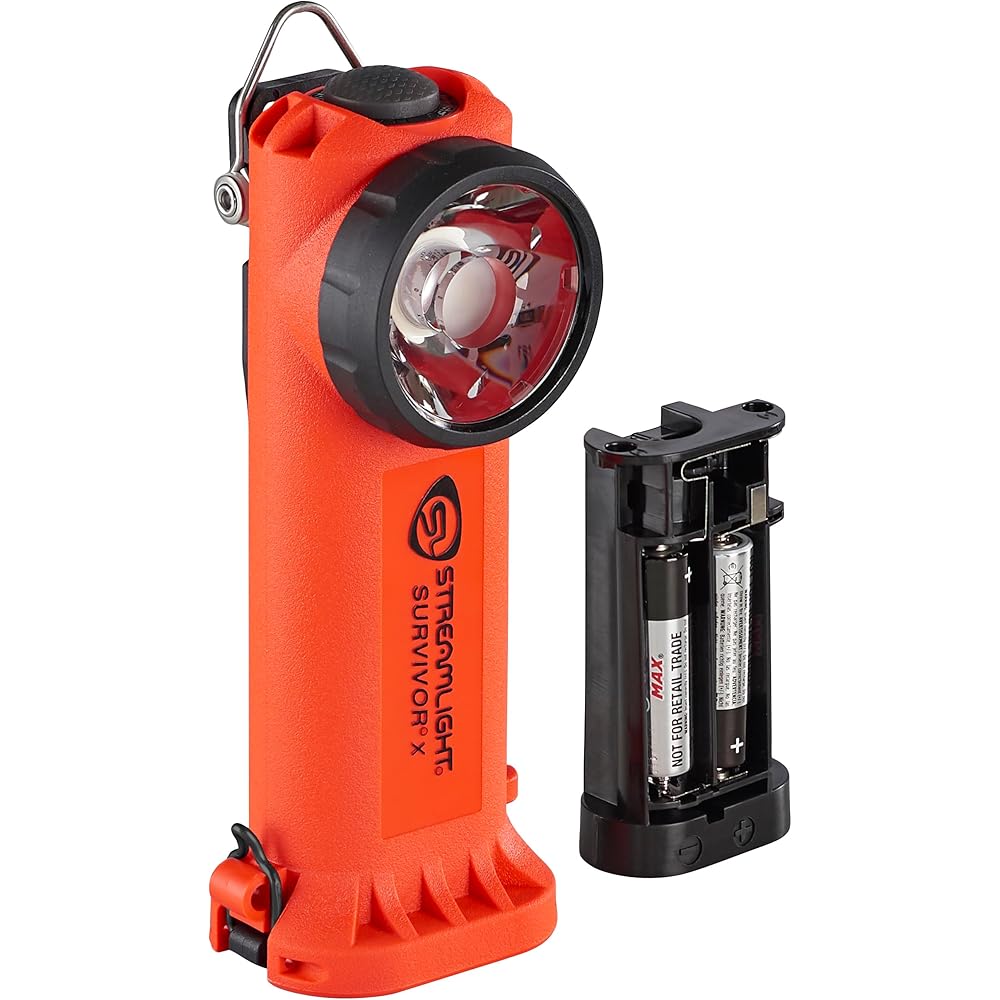 Streamlight Survivor X Right-Angle Firefighter’s Flashlight, 250 Lumens, 3 AA Alkaline Batteries, Orange – 90950