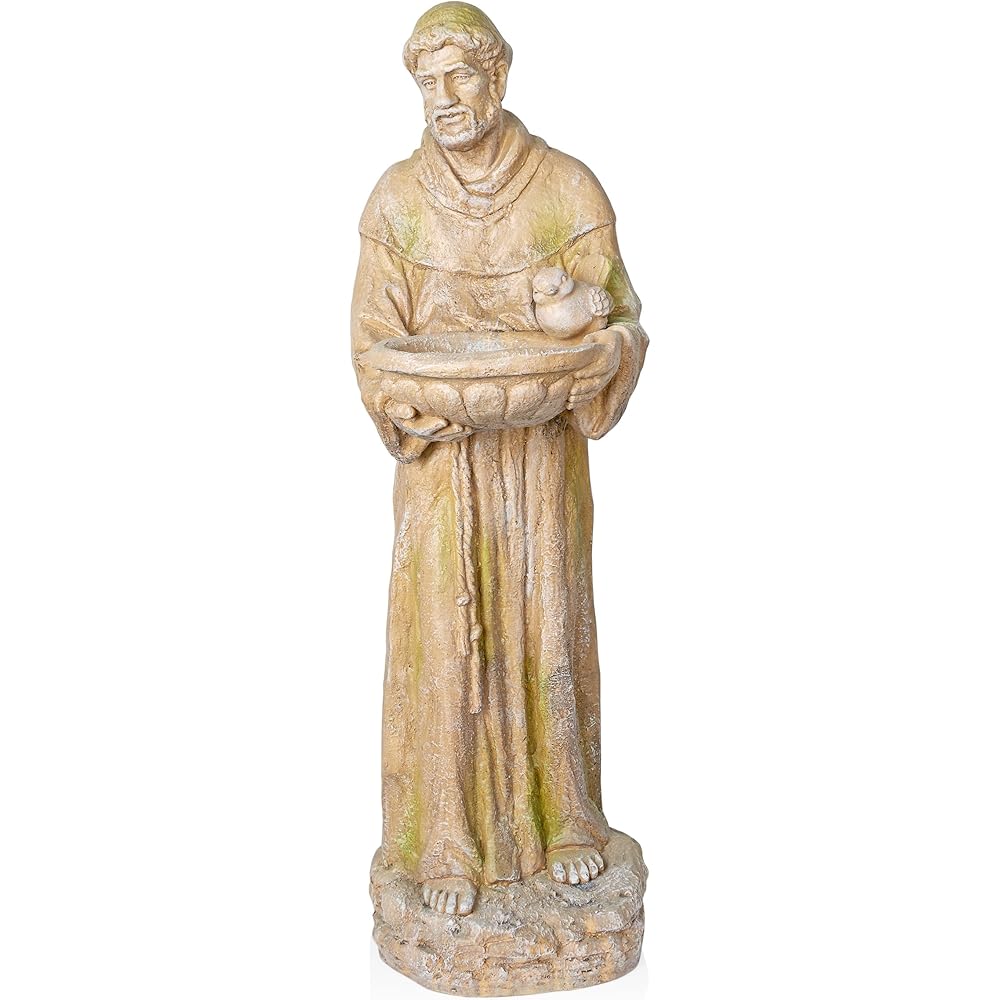 Old World St. Francis Statue With Bird Feeder – 45-Inch
