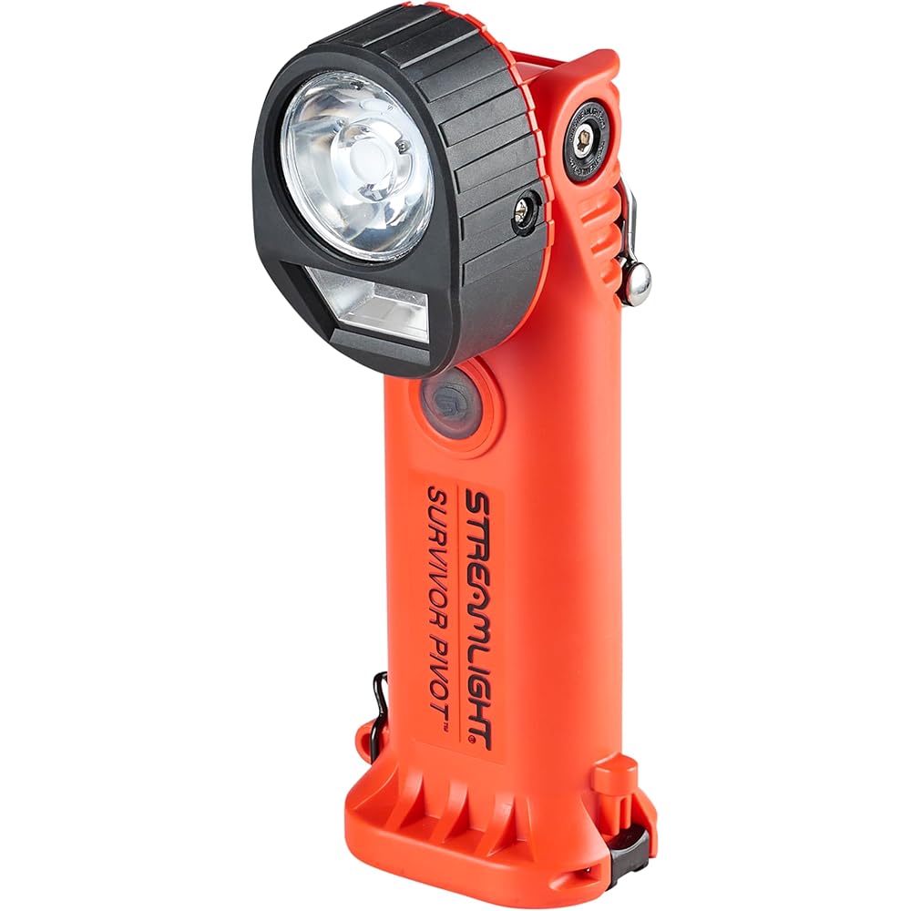 Streamlight Survivor Pivot USB 325-Lumen Rechargeable Right Angle Dual Beam Flashlight, Orange – 91804