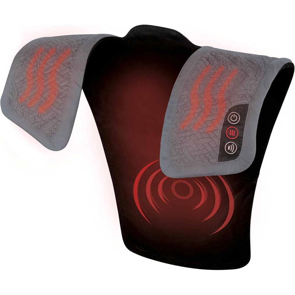 HoMedics Comfort Pro Elite Vibration Heated Shoulder Massager Wrap, Plush Fabric, 2 Speeds – NMS-450H