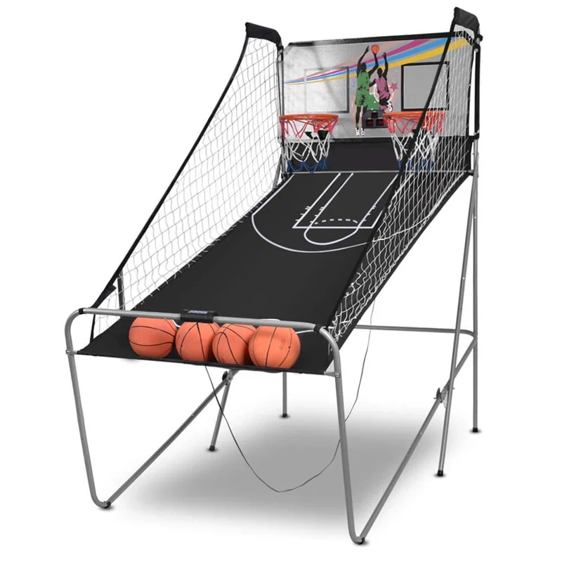 Foldable Indoor Double-Shot Basketball Arcade Game With 4 Balls And Electronic LED Scoring