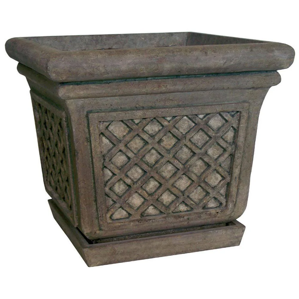 24 in Granite Stone Square Lattice Pot – Special Aged Granite