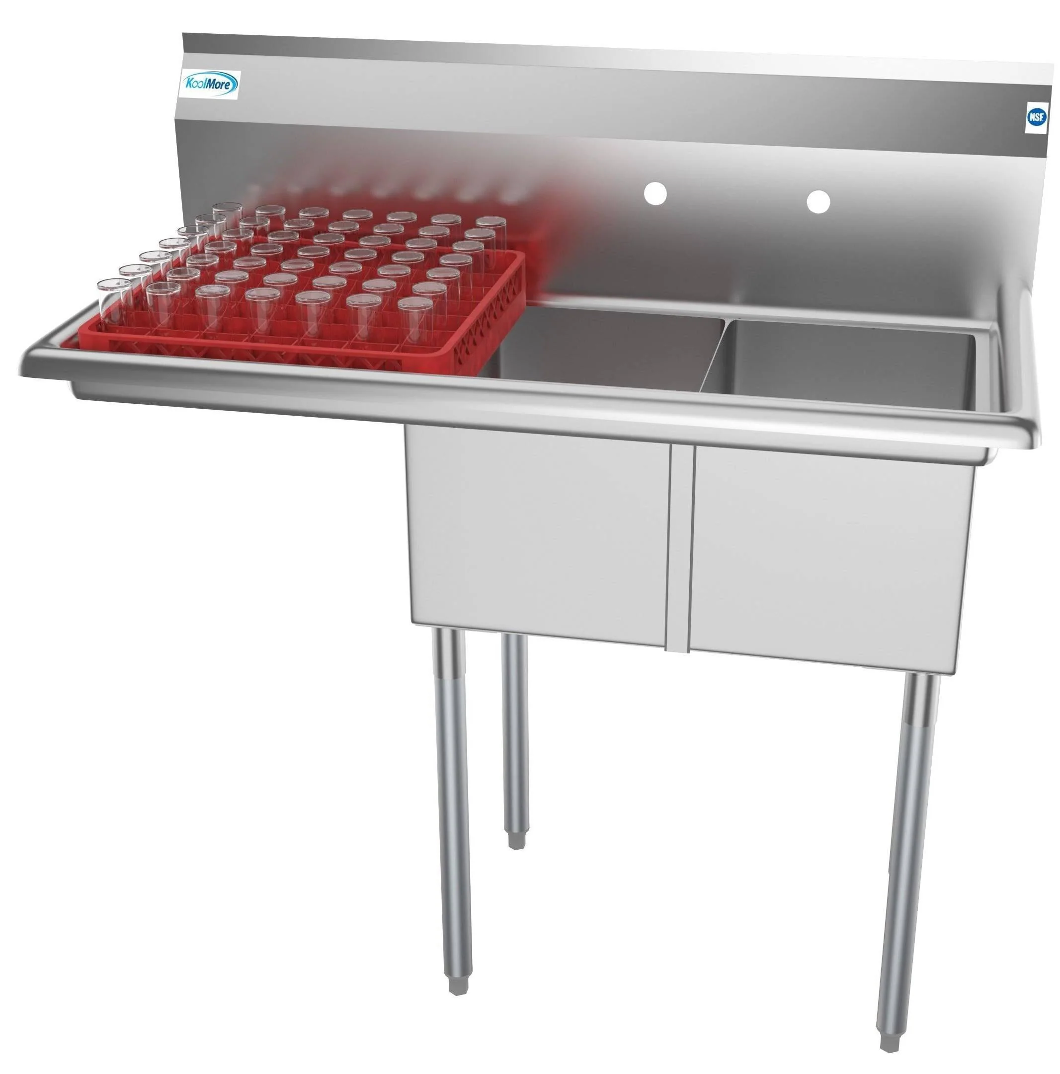Freestanding 2-Compartment Sink With 16 in Drainboard, Silver – 43 in