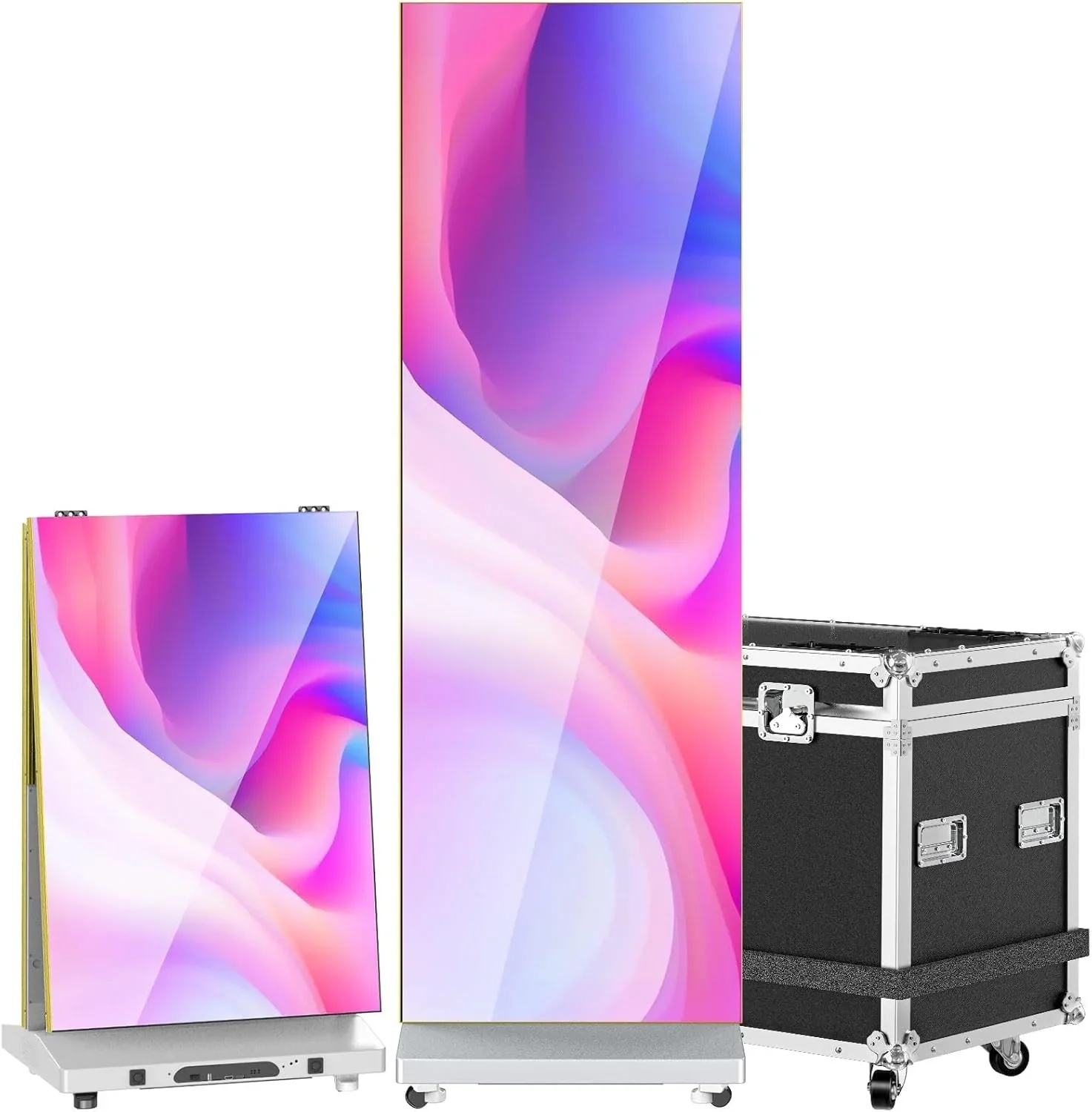 YCKJNB 80 inch P1.86 Flexible Spliceable LED Poster Display, Silver, 1-Pack Flight Case – P1.86