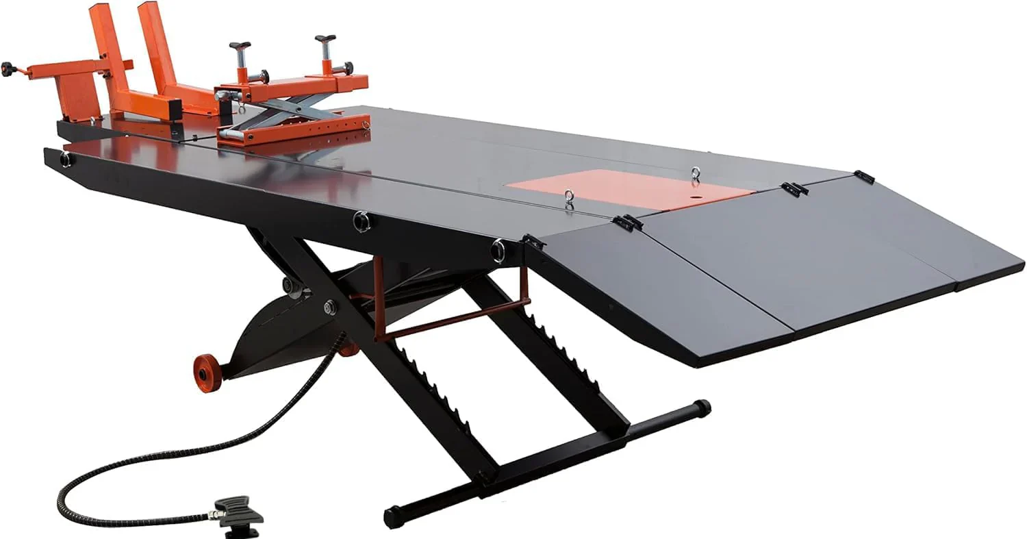 APlusLift Air-Operated Motorcycle & ATV Lift Table, 1500LB, 48in Wide With Side Extensions – MT1500X