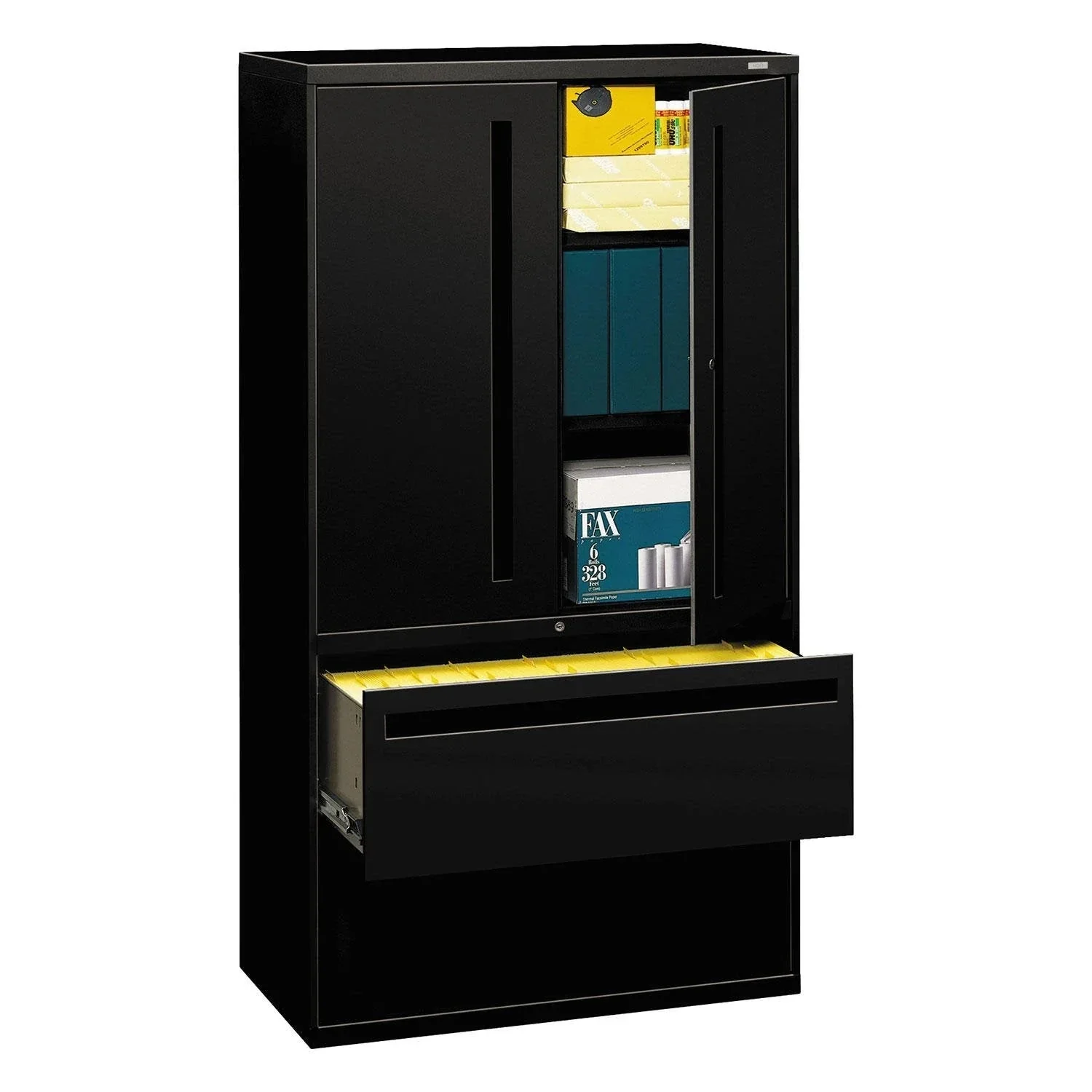 700 Series Steel Lateral File Cabinet With Storage, Black, 36W x 18D x 64.25H