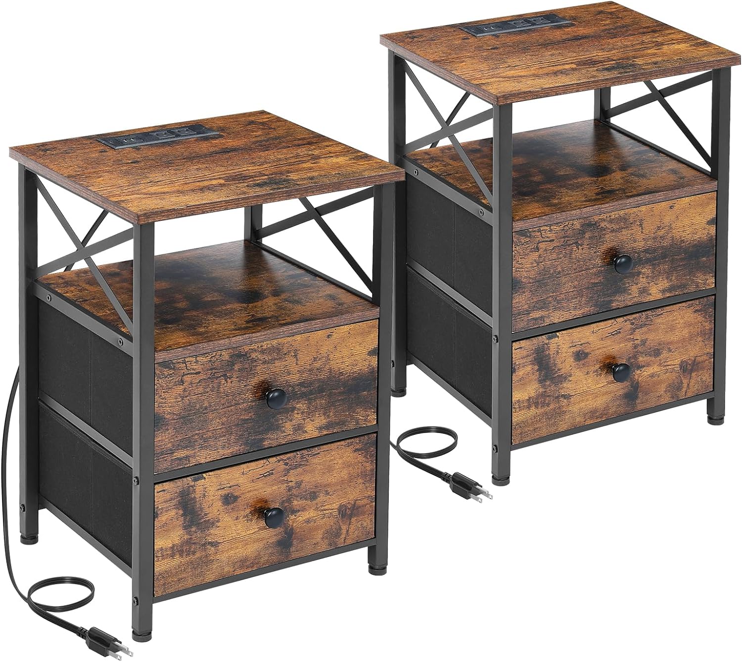 AMHANCIBLE Nightstand Set, 2 Count, Rustic Brown, 13.78in W x 15.75in D x 23.62in H – HET05XBR