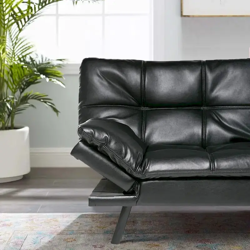 Faux Leather Convertible Futon Sofa Bed – Black Or Camel-Brown