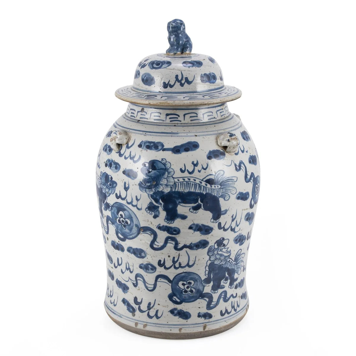 Small Vintage Temple Jar With Lion Motif – Decorative Porcelain Accent Container