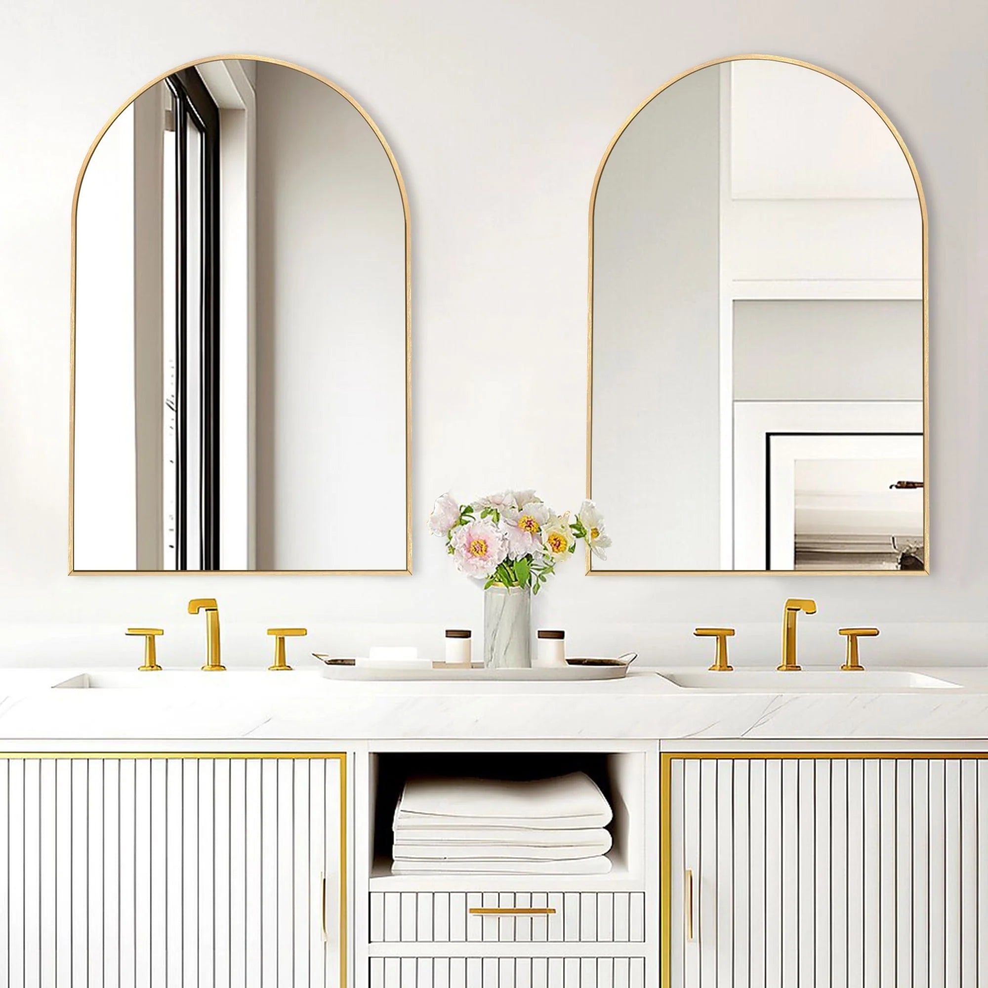 Arch Aluminum Bathroom Wall Mirror – Black Or Brushed-Gold, 1-Pack, 2-Pack Or 4-Pack