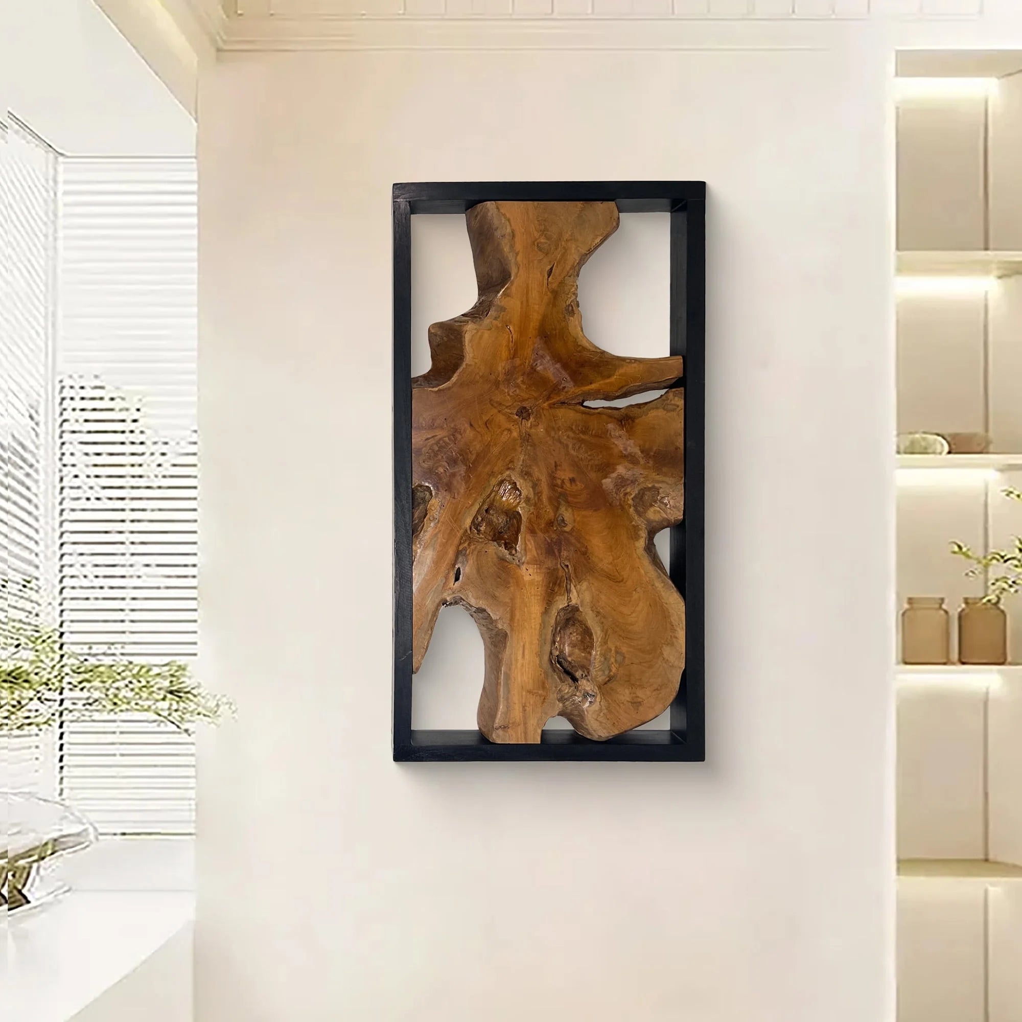 Live Edge Teak Wood Wall Sculpture – 31.4 x 16.9 x 2.36 in or 27.5 x 27.5 x 2.36 in