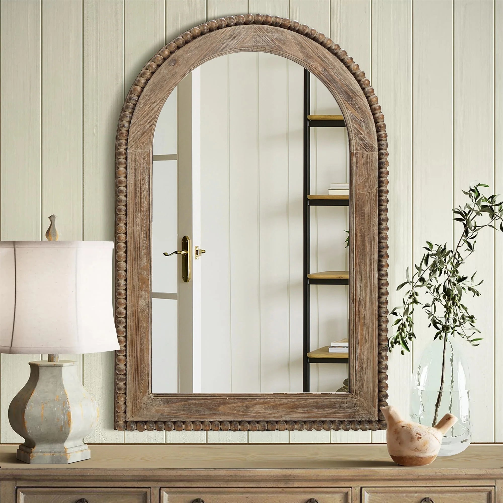 Wood Framed Arch Wall Mirror, 39.25 H x 25.87 W x 1.5 D