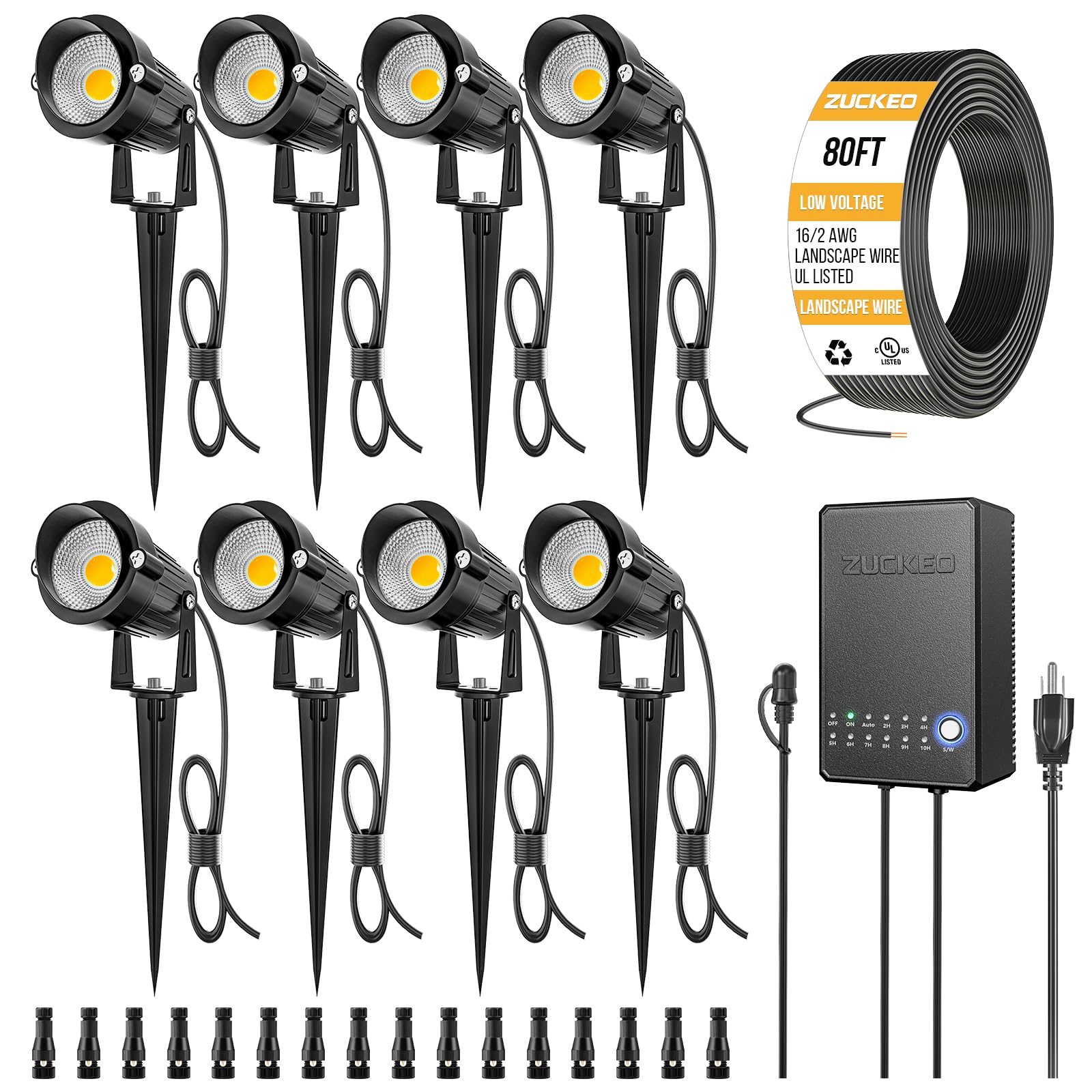 8 Pack 5W LED Low Voltage Landscape Spotlight Kit, 3000K Warm White – 60W Transformer