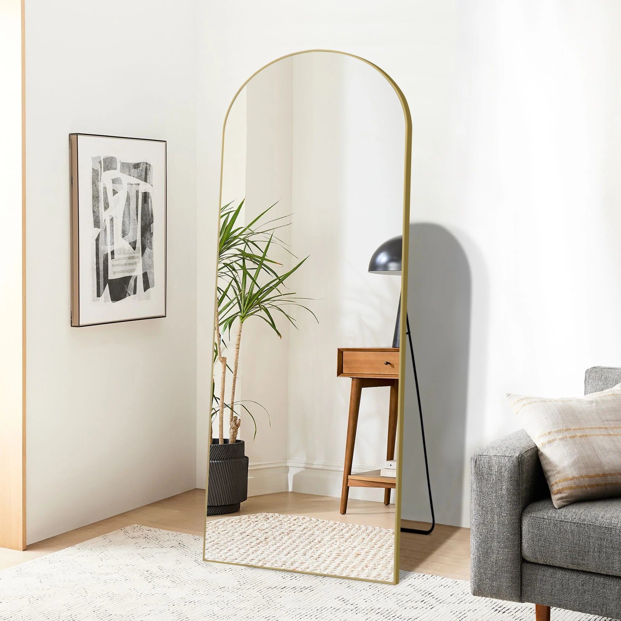 Full-Length Floor Mirror 64×21, Aluminum Alloy Frame With Stand And Wall Mount Option