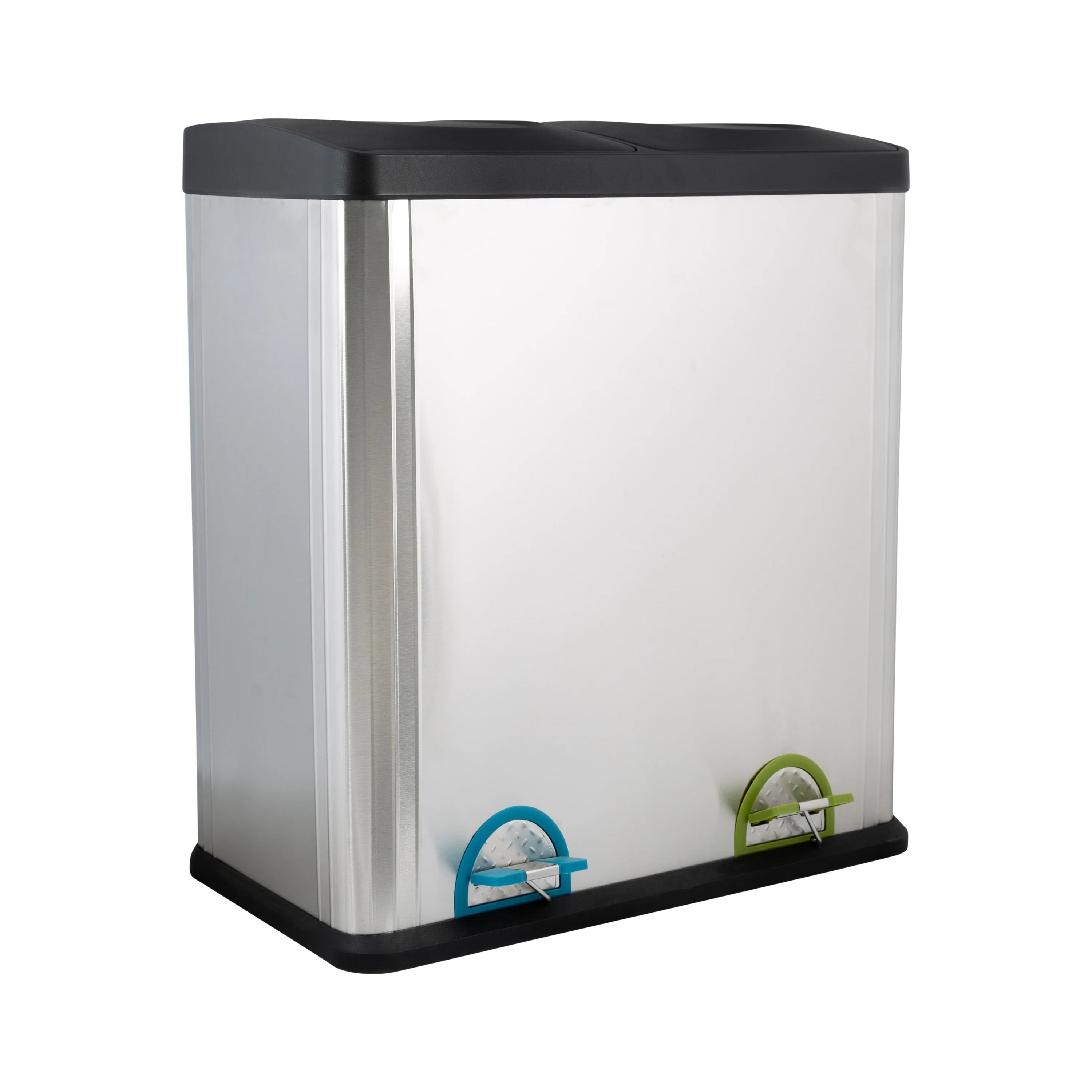 60L 2 Compartment Stainless Steel Recycling Bin With Step Pedal