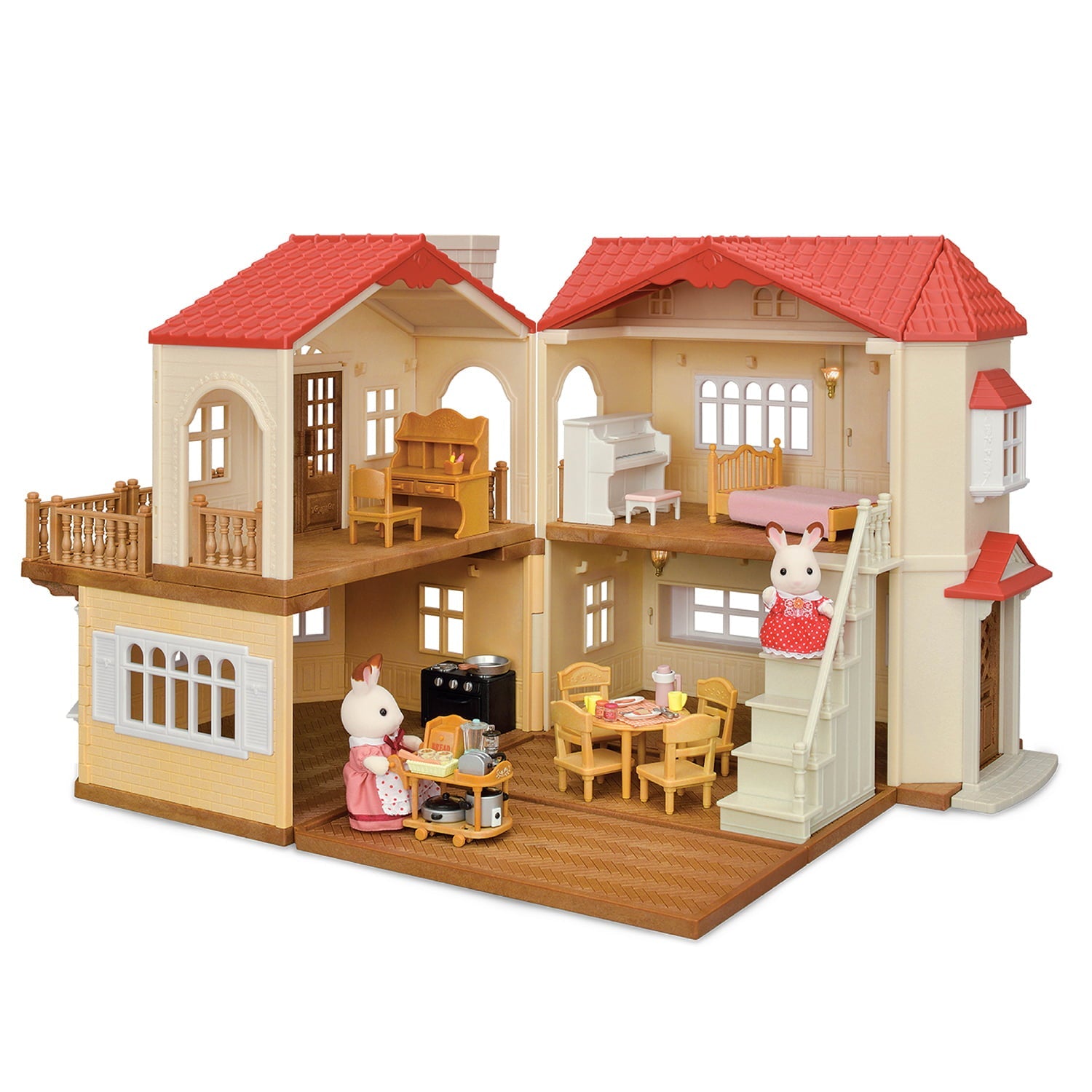 Dollhouse Playset With Figures, Furniture And Accessories – 4 Rooms, 3 Working Lights