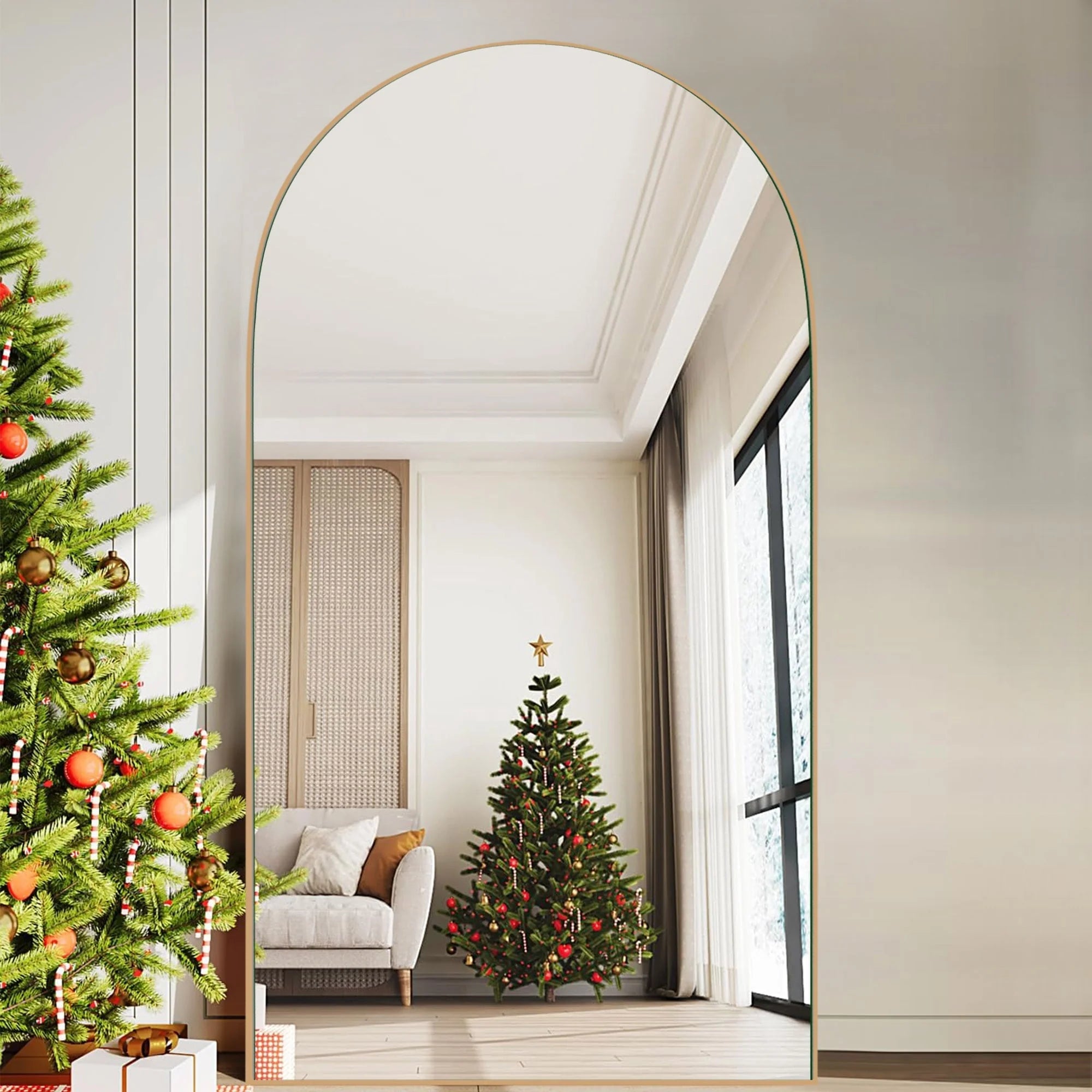 Arched Full-Length Wood Floor Mirror, Black Or Gold, 65×22/71×24/71×28/71×32
