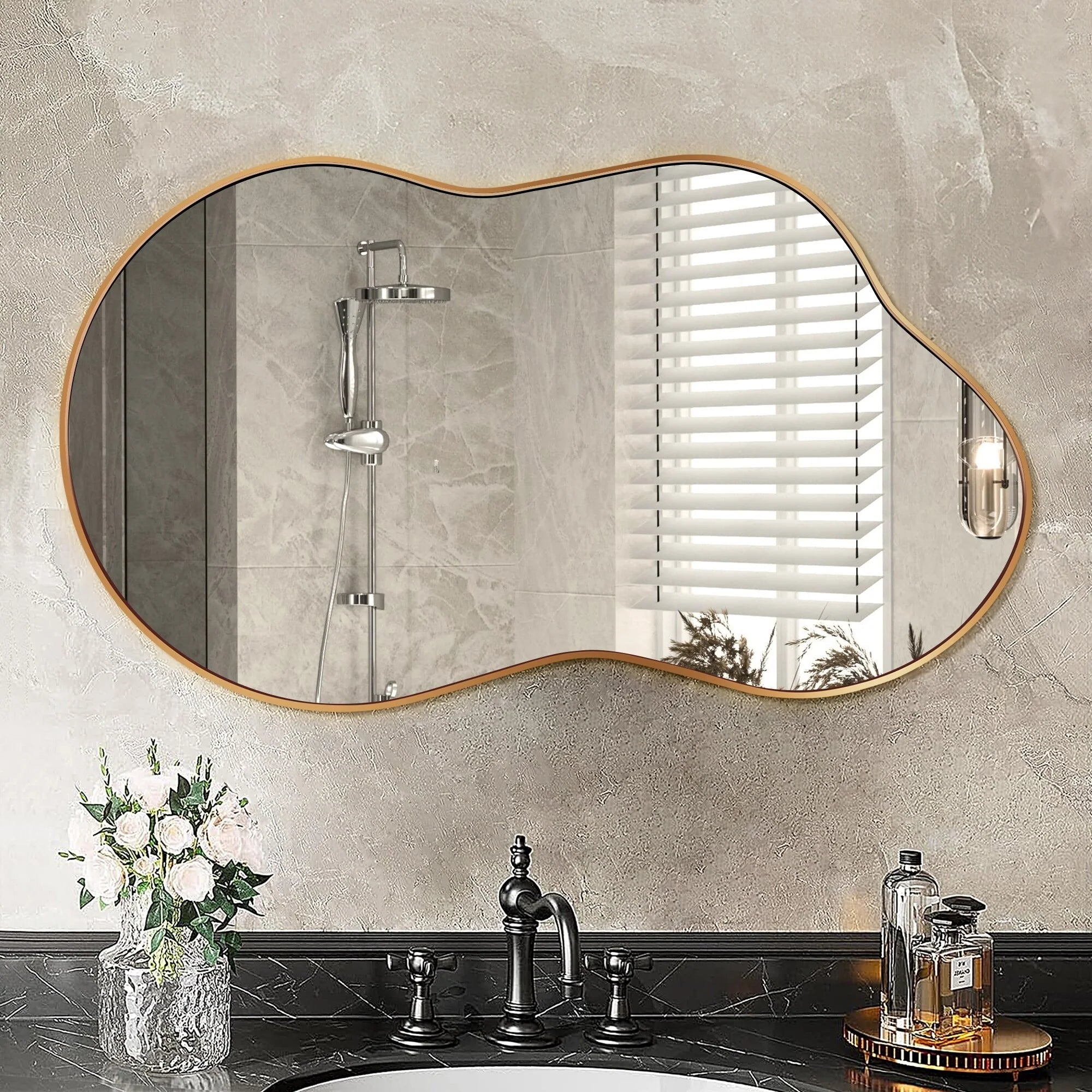 Asymmetrical Irregular Wall Mirror, 20×36, 24×36, Or 26×46, Gold, Black, Or Silver