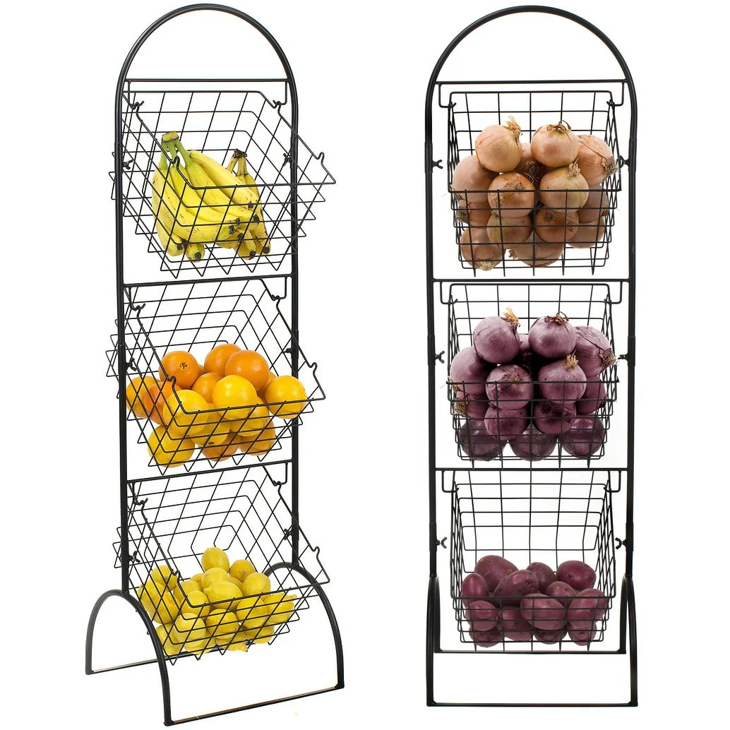3-Tier Wall-Mounted Steel Storage Rack With Removable Baskets – Black