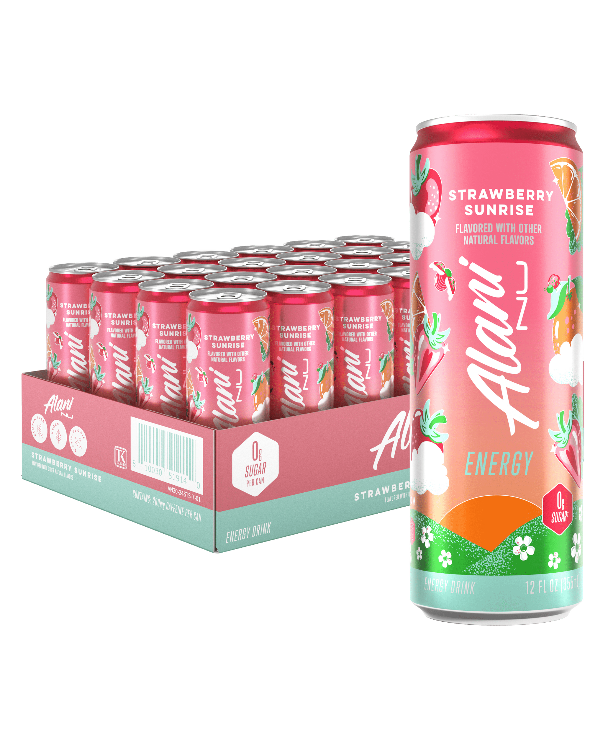 Energy Drink, Strawberry Sunrise, 12oz, 24 Pack