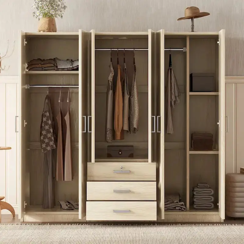 6-Door MDF Bedroom Wardrobe With 3 Large Bottom Drawers – 70.9 X 19.2 X 68