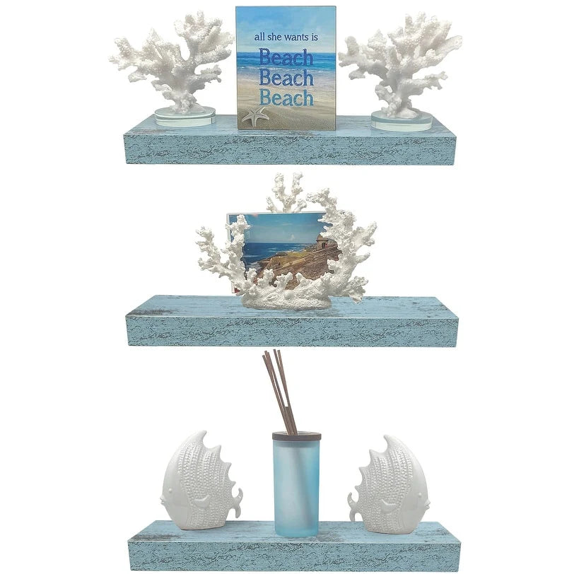 Rustic Finish Floating Wall Shelves, 3-Pack, 16.25in x 5.50in x 1.5in