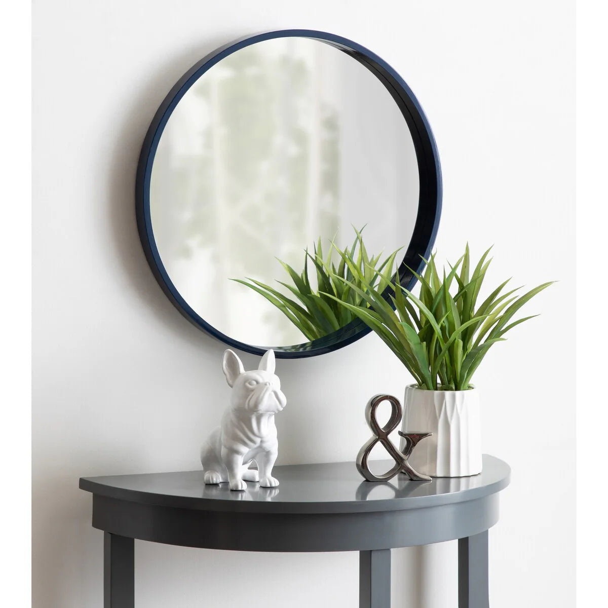 Round Wood Accent Wall Mirror With Modern Decorative Wooden Frame