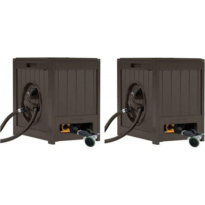 Suncast Water-Powered Auto Rewind Yard Hose Reel, Java, 125-Foot 5/8-Inch Capacity – 2 Pack