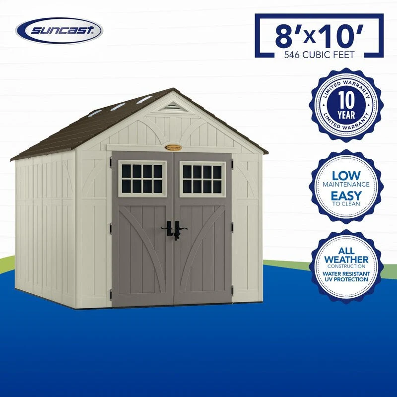 Outdoor Plastic Storage Shed 8 ft W x 10 ft D – Gray/Ivory