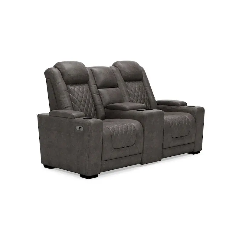Ashley Gray Power Reclining Loveseat With Console, 71.75in W x 39in D x 44in H – Hyllmont