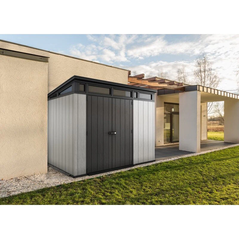 Artisan Plastic Storage Shed 9 ft W x 7.5 ft D Grey & Black – Artisan 97