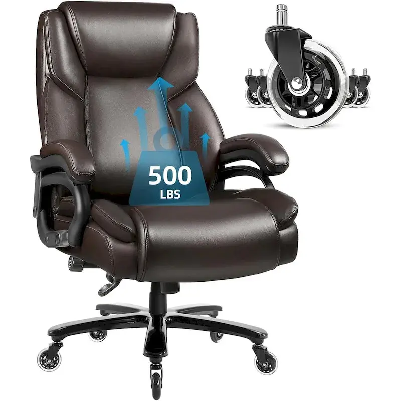 Bossin Big & Tall Executive Office Chair, 500-lb Capacity, PU Leather – Adjustable Lumbar Support