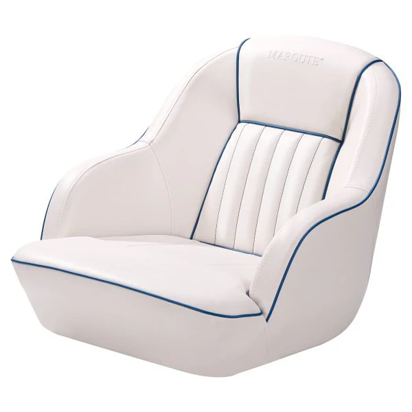 Pontoon Boat Captain’s Bucket Seat, White & Blue, 19.5 in H x 22 in W x 21.5 in D – Boat Cabin Seating